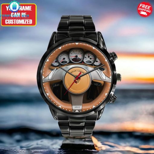 Porsche Wood Carbin Custom Name Special Stainless Steel Watch