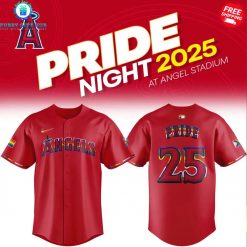 Los Angeles Angels Pride Night 2025 Special Red Baseball Jersey