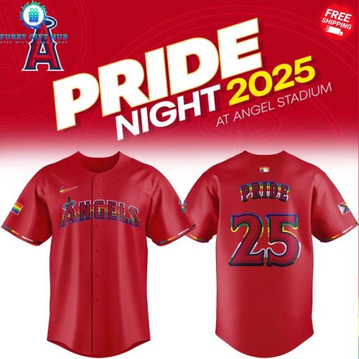 Los Angeles Angels Pride Night 2025 Special Red Baseball Jersey
